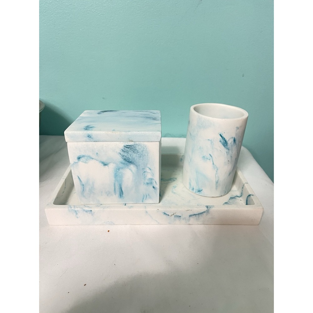 3pc Celeste Bath Accessories Set Blue Marble -